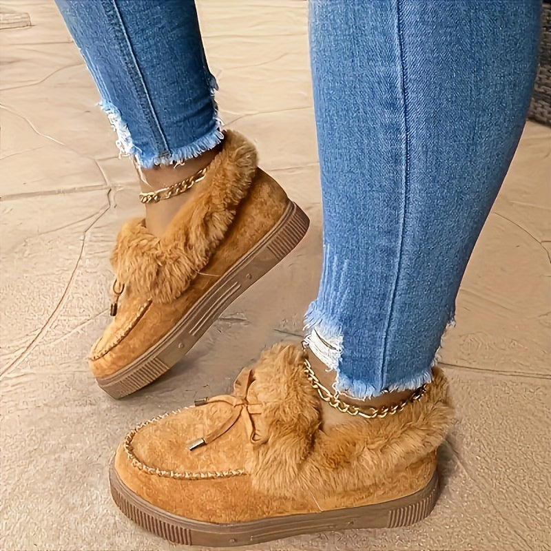 Women' Winter Snow Boots Suitable for Weather - Warm Plush Round-Toe Slip-On Ankle Boots with Soft Fabric Upper & Rubber Sole, Cozy Warmth for Snow/Ice - Plus Size Available