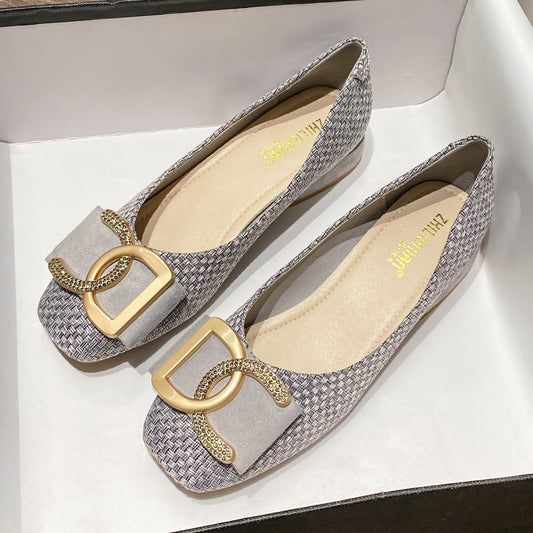 Small Fragrance Wind Single Shoe Women's Spring and Autumn New Outdoor Comfortable Versatile Soft Sole Low-Heel Non-Tiring Four Seasons Square-Toe Mid-Heel Flat Shoes