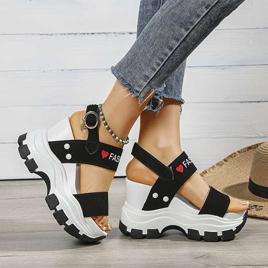 Women's Wedge Heeled Sandals, Platform Open Toe Ankle Strap Metal Buckled Sandals, Women's Fashion Casual Footwear