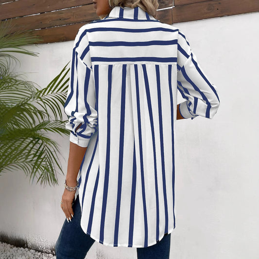 Fashion Vertical Stripes Multi-color Shirt Coat Women