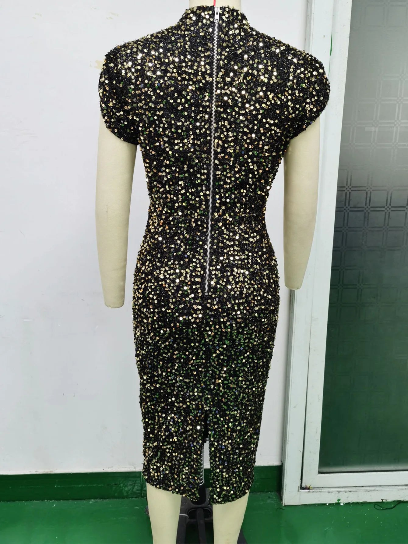 Women's Party Dress Sleeveless Shiny Sequins Luxury Evening Dress Sexy Short Sleeve Slit Midi Summer Formal Prom Dresses XSY008