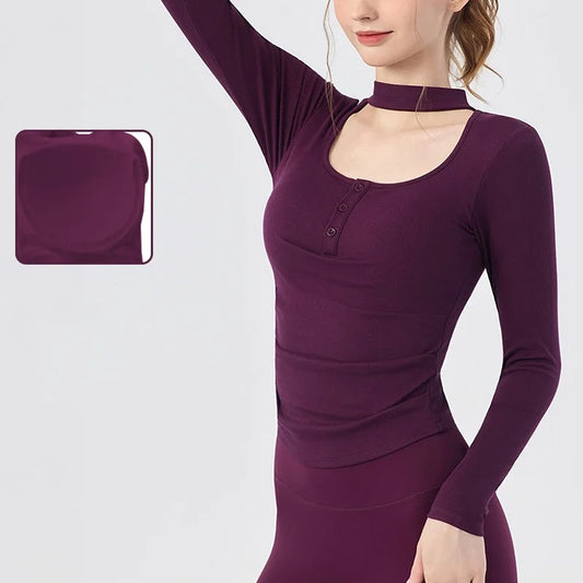 Gym Women Sports Tops Yoga Fitness Long Sleeves Breathable Comfort Workout Clothing Running Gym Pilates Yoga Shirts with Chest