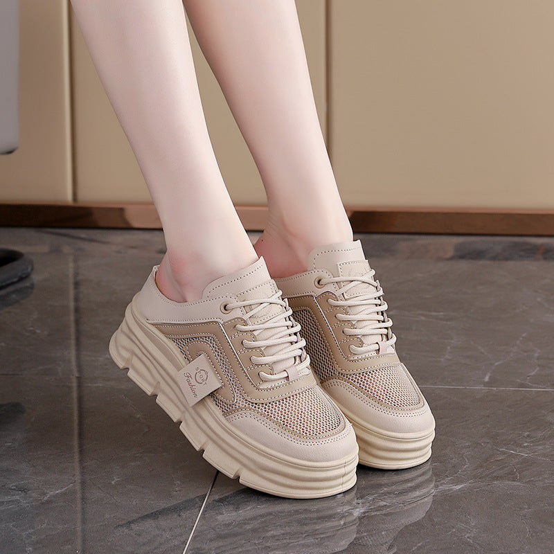 Half Slippers Mesh Women's Shoes Spring And Summer Breathable Height Increasing Insole
