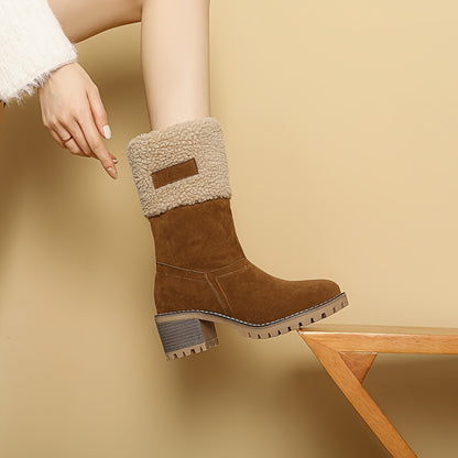 Women's Winter Snow Boots High Quality Anti-Slip Thick Insulated Fleece-Lined Slip-On with Plush Collar & Chunky Rubber Sole for Outdoor Cold Weather, Caramel Brown, Winter Boots