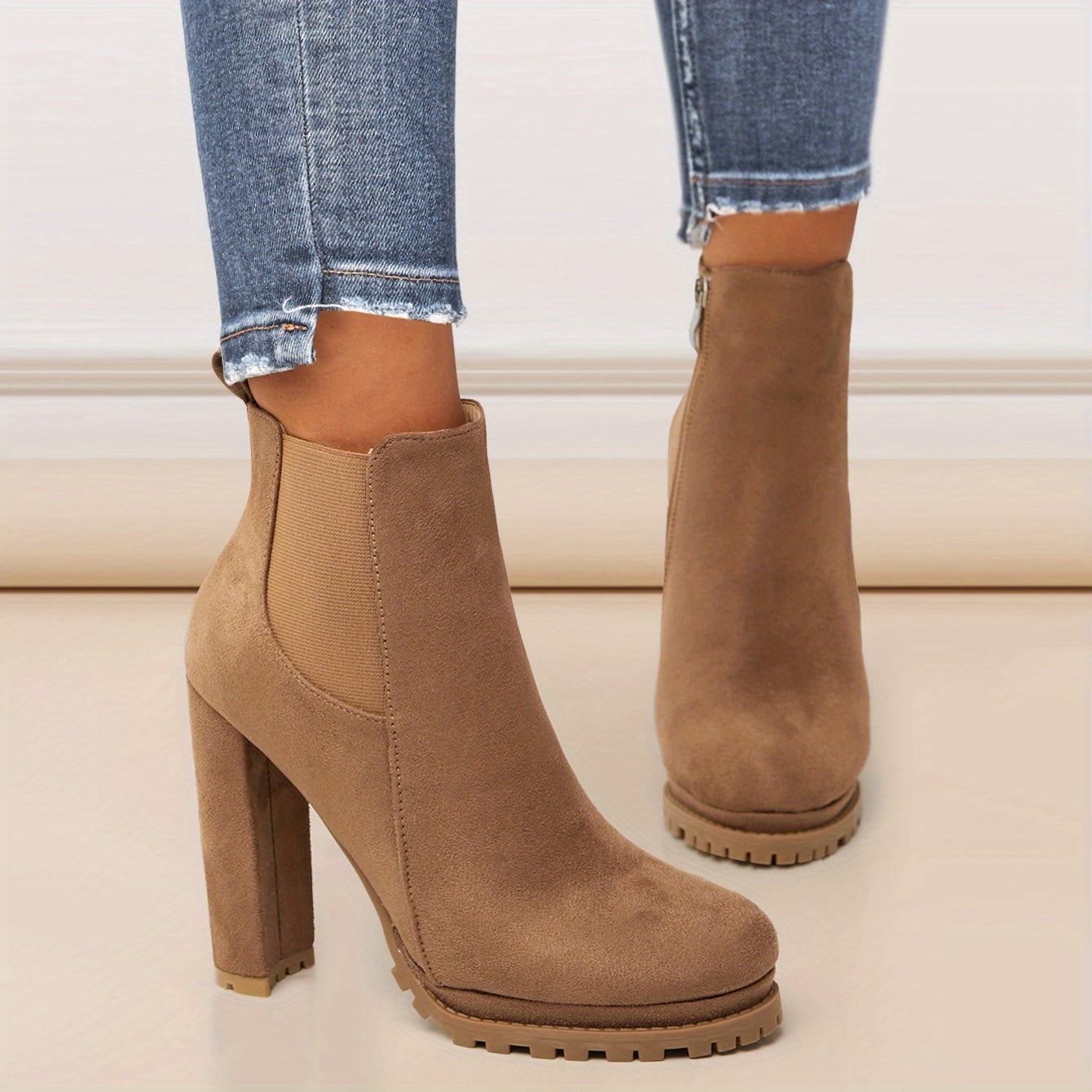 Women's Pointed Toe Short Boots, Tound Toe Side Zipper Chunky Heeled Platform Ankle Boots, Women's Footwear