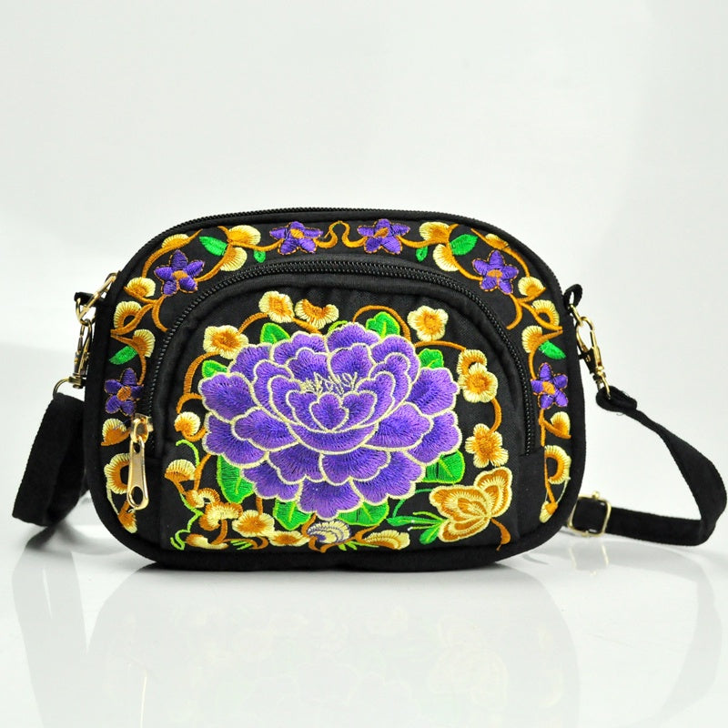 Vibrant Floral Embroidered Crossbody Bag for Women - Lightweight, Double-Sided Design with Detachable Strap, Zipper Closure, and Phone Pocket - Perfect for Casual Outings, Travel Accessory | Vibrant Pattern Bag | Coin Purse