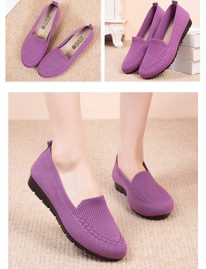 Women's Knitted Solid Color Loafers, Lightweight Non-slip Flat Slip On Shoes, Casual Walking Shoes