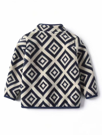 New Boys Vintage Plaid Printed Casual Thickened Warm Stand Collar Zipper Jacket