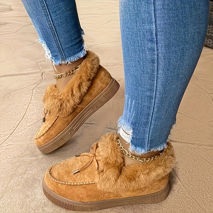 Women' Winter Snow Boots Suitable for Weather - Warm Plush Round-Toe Slip-On Ankle Boots with Soft Fabric Upper & Rubber Sole, Cozy Warmth for Snow/Ice - Plus Size Available