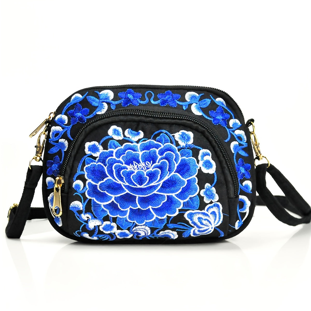 Vibrant Floral Embroidered Crossbody Bag for Women - Lightweight, Double-Sided Design with Detachable Strap, Zipper Closure, and Phone Pocket - Perfect for Casual Outings, Travel Accessory | Vibrant Pattern Bag | Coin Purse