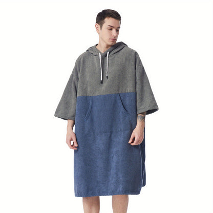Mutao Quick-Dry Hooded Changing Robe - Cozy Terry Towel Poncho with Front Pocket, Windproof & Perfect for Beach, Surfing, Diving, Swimming - One Size Fits All, Machine Washable