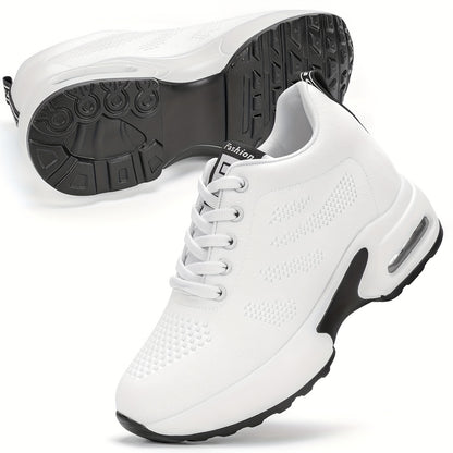 SOSENFER Women's Low-Top Sneakers Suitable for Summer - Breathable Lace-Up with Inner Height, Fabric Upper & Cushioned Sole, Casual Athletic Wear for Height & Daily Use - Spring New Release (Brand)