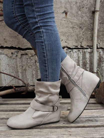 1.18inch Inner Height Increase Women's Short Boots with Flat Sole, Buckle Closure, Comfortable, Warm, and Lightweight