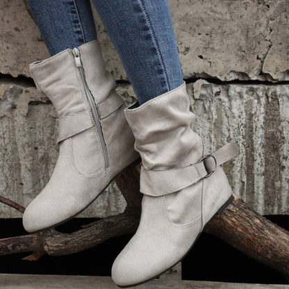 1.18inch Inner Height Increase Women's Short Boots with Flat Sole, Buckle Closure, Comfortable, Warm, and Lightweight
