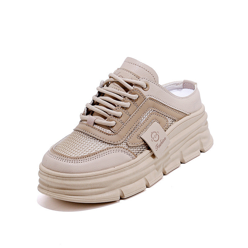 Half Slippers Mesh Women's Shoes Spring And Summer Breathable Height Increasing Insole