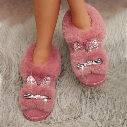 Ladies Home Shoes, Indoor Slippers, Cute Rabbit Plush Slippers