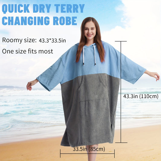 Mutao Quick-Dry Hooded Changing Robe - Cozy Terry Towel Poncho with Front Pocket, Windproof & Perfect for Beach, Surfing, Diving, Swimming - One Size Fits All, Machine Washable