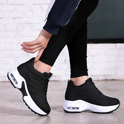 SOSENFER Women's Low-Top Sneakers Suitable for Summer - Breathable Lace-Up with Inner Height, Fabric Upper & Cushioned Sole, Casual Athletic Wear for Height & Daily Use - Spring New Release (Brand)
