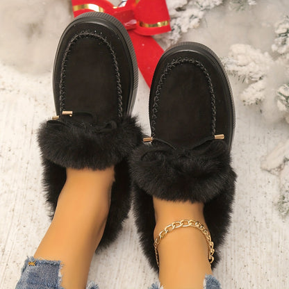 Women' Winter Snow Boots Suitable for Weather - Warm Plush Round-Toe Slip-On Ankle Boots with Soft Fabric Upper & Rubber Sole, Cozy Warmth for Snow/Ice - Plus Size Available
