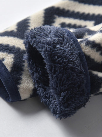 New Boys Vintage Plaid Printed Casual Thickened Warm Stand Collar Zipper Jacket