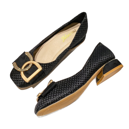 Small Fragrance Wind Single Shoe Women's Spring and Autumn New Outdoor Comfortable Versatile Soft Sole Low-Heel Non-Tiring Four Seasons Square-Toe Mid-Heel Flat Shoes