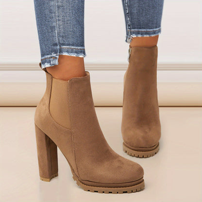 Women's Pointed Toe Short Boots, Tound Toe Side Zipper Chunky Heeled Platform Ankle Boots, Women's Footwear