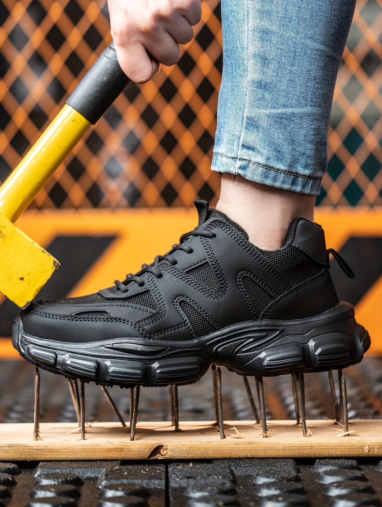 1pc Labor Protection Shoes Women's Steel Toe Cap Anti Impact And Anti Puncture Lightweight Fashionable Safety Work Shoes Women's Office, Shoes Height 1.57in