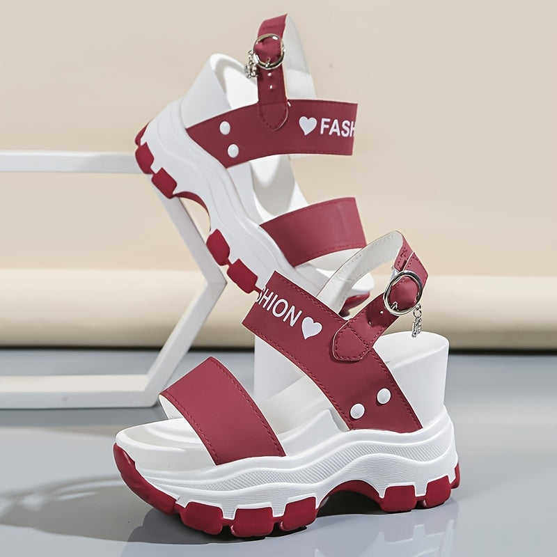 Women's Wedge Heeled Sandals, Platform Open Toe Ankle Strap Metal Buckled Sandals, Women's Fashion Casual Footwear