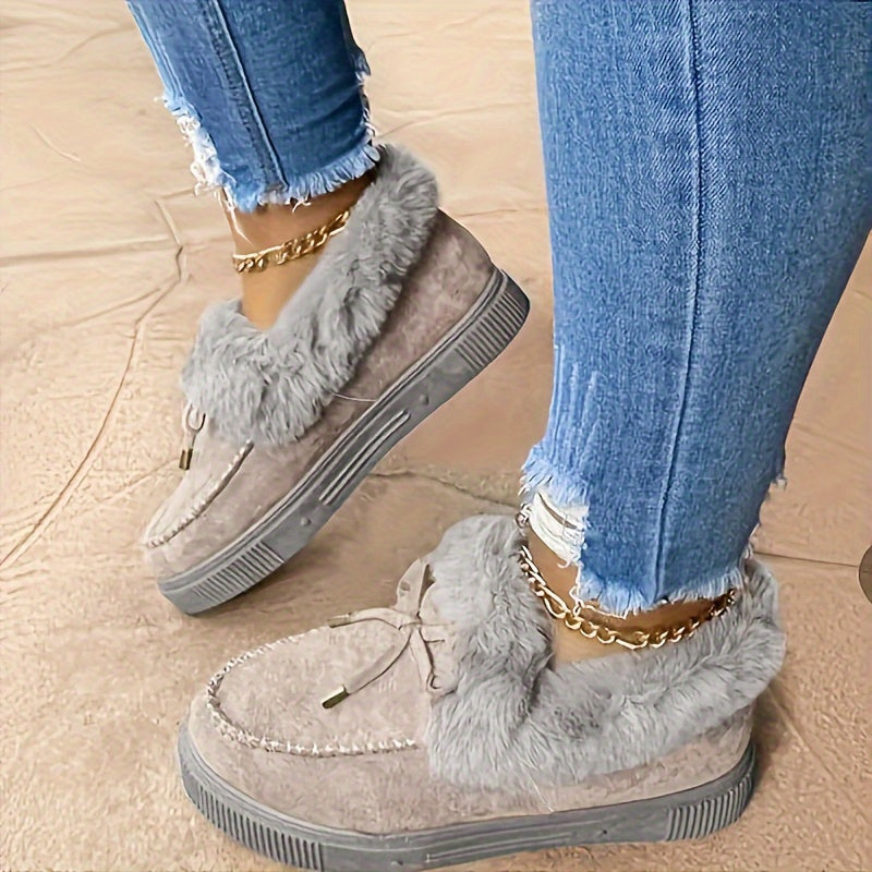 Women' Winter Snow Boots Suitable for Weather - Warm Plush Round-Toe Slip-On Ankle Boots with Soft Fabric Upper & Rubber Sole, Cozy Warmth for Snow/Ice - Plus Size Available