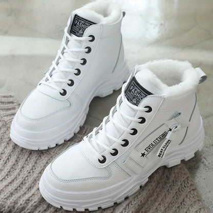 Women'S Winter High-Top Boots - Warm Fleece-Lined Ankle Boots with Thick Sole, Lace-Up Casual Style, &, Perfect for Cold Weather Comfort, Winter Boots