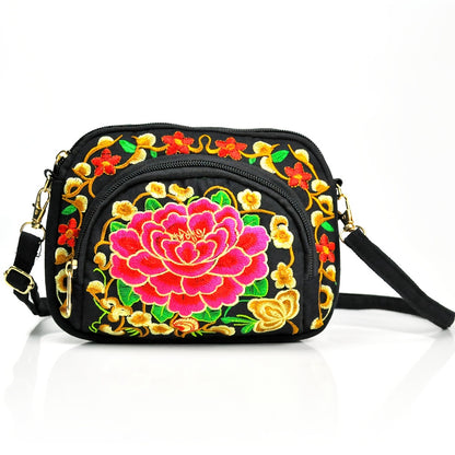 Vibrant Floral Embroidered Crossbody Bag for Women - Lightweight, Double-Sided Design with Detachable Strap, Zipper Closure, and Phone Pocket - Perfect for Casual Outings, Travel Accessory | Vibrant Pattern Bag | Coin Purse