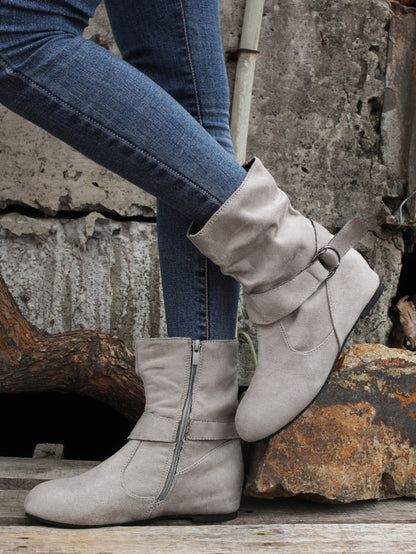 1.18inch Inner Height Increase Women's Short Boots with Flat Sole, Buckle Closure, Comfortable, Warm, and Lightweight