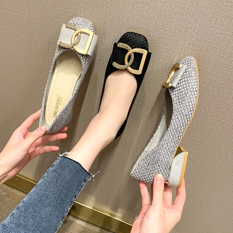 Small Fragrance Wind Single Shoe Women's Spring and Autumn New Outdoor Comfortable Versatile Soft Sole Low-Heel Non-Tiring Four Seasons Square-Toe Mid-Heel Flat Shoes