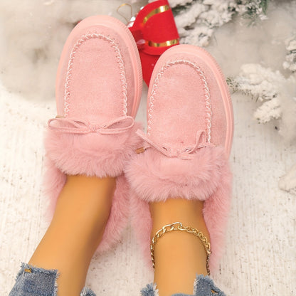 Women' Winter Snow Boots Suitable for Weather - Warm Plush Round-Toe Slip-On Ankle Boots with Soft Fabric Upper & Rubber Sole, Cozy Warmth for Snow/Ice - Plus Size Available