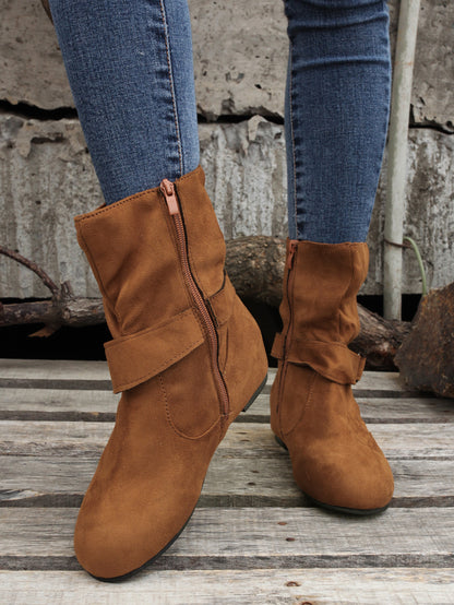 1.18inch Inner Height Increase Women's Short Boots with Flat Sole, Buckle Closure, Comfortable, Warm, and Lightweight