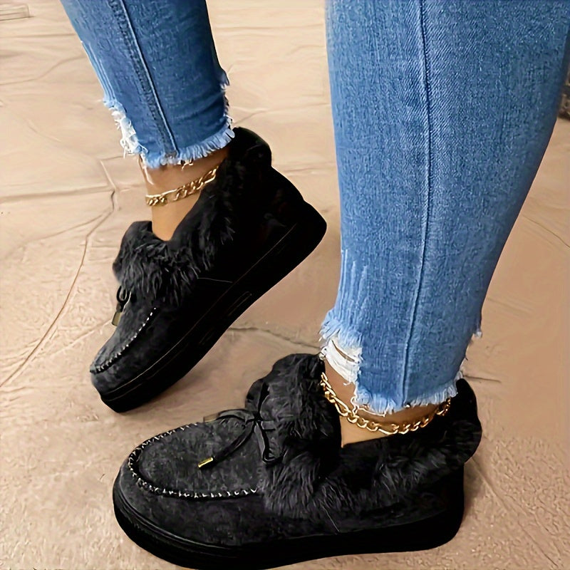 Women' Winter Snow Boots Suitable for Weather - Warm Plush Round-Toe Slip-On Ankle Boots with Soft Fabric Upper & Rubber Sole, Cozy Warmth for Snow/Ice - Plus Size Available