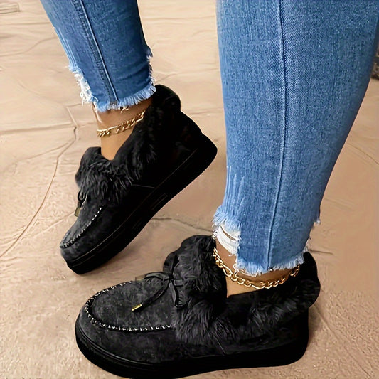 Women' Winter Snow Boots Suitable for Weather - Warm Plush Round-Toe Slip-On Ankle Boots with Soft Fabric Upper & Rubber Sole, Cozy Warmth for Snow/Ice - Plus Size Available