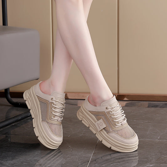 Half Slippers Mesh Women's Shoes Spring And Summer Breathable Height Increasing Insole