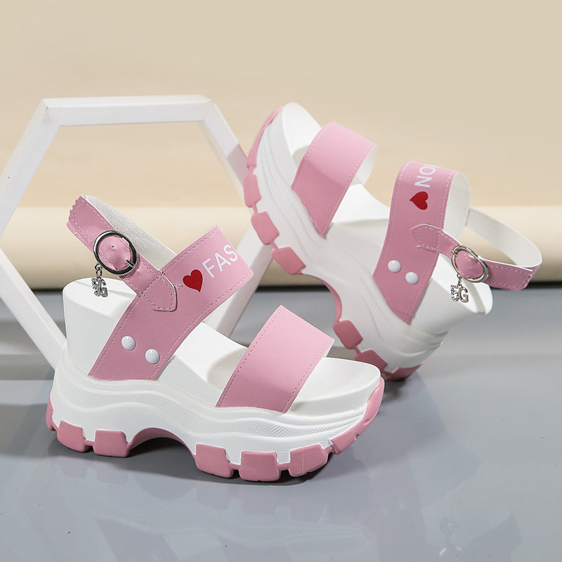 Women's Wedge Heeled Sandals, Platform Open Toe Ankle Strap Metal Buckled Sandals, Women's Fashion Casual Footwear