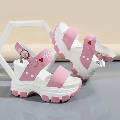 Women's Wedge Heeled Sandals, Platform Open Toe Ankle Strap Metal Buckled Sandals, Women's Fashion Casual Footwear