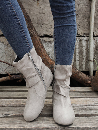 1.18inch Inner Height Increase Women's Short Boots with Flat Sole, Buckle Closure, Comfortable, Warm, and Lightweight