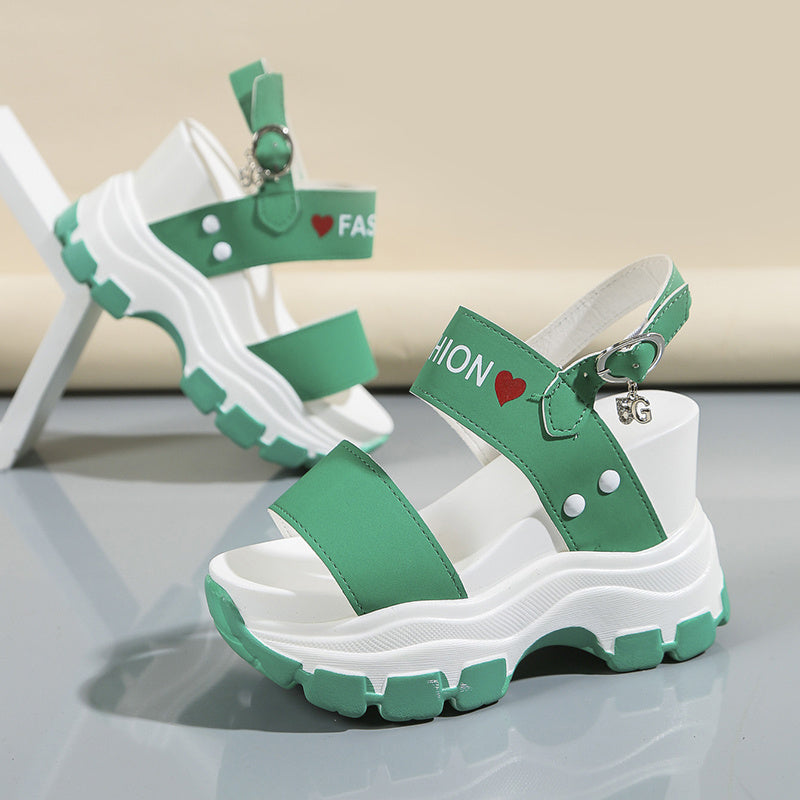 Women's Wedge Heeled Sandals, Platform Open Toe Ankle Strap Metal Buckled Sandals, Women's Fashion Casual Footwear