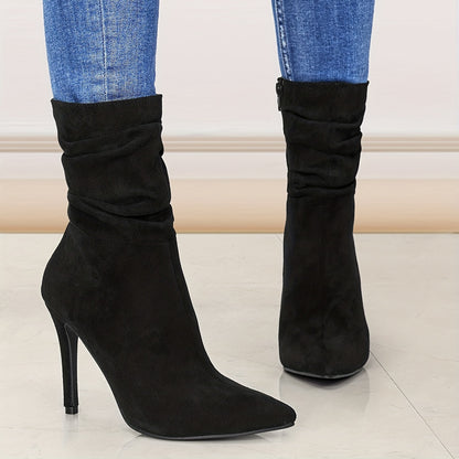 Women's Mid-Calf Boots, Plain Fashionable Boots with Zipper for Comfort and Casual Wear, Round Toe in the Middle of Calf