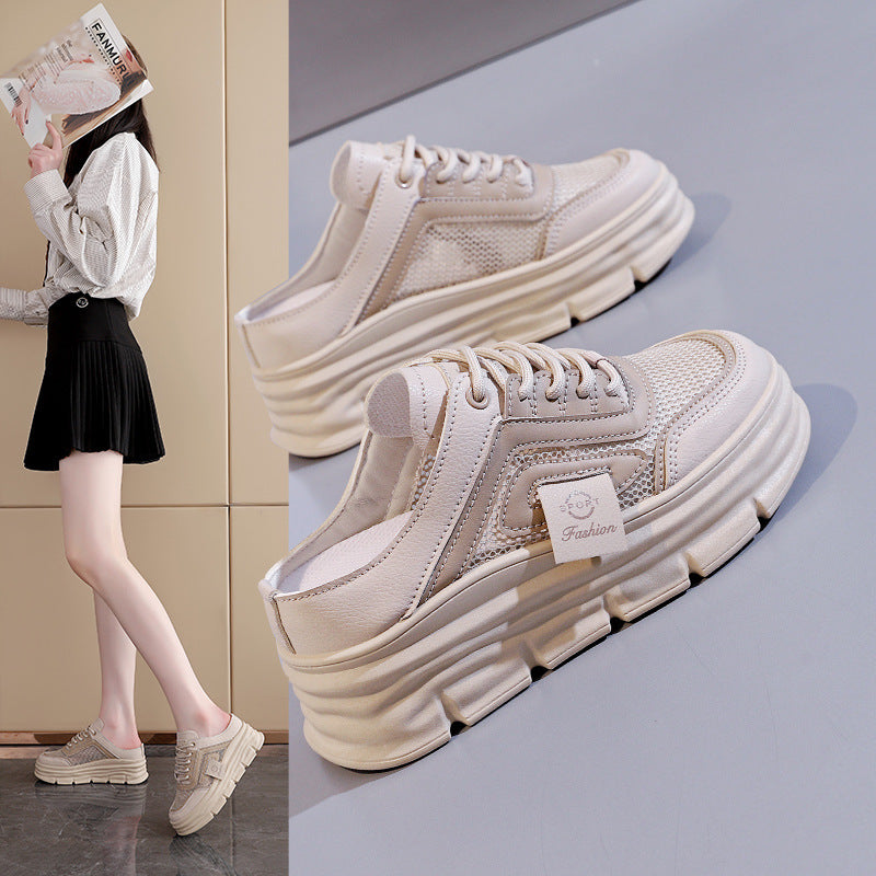 Half Slippers Mesh Women's Shoes Spring And Summer Breathable Height Increasing Insole