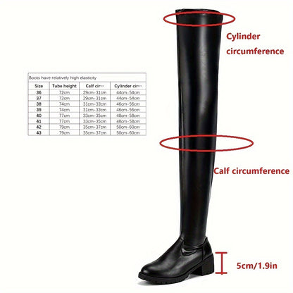 Women's Chunky Platform High Heel Knee-High Boots with Round Toe & Side Zipper - PU Wedding, Party & Formal, Thick Heel TPR Sole, Soft (Black) - Dress Boots for Year-Round Wear
