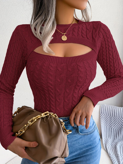Women'S Long Sleeve Hollow Sweater | High Stretch Fabric, Crew Neck, Sexy Slim Fit, Autumn/Winter