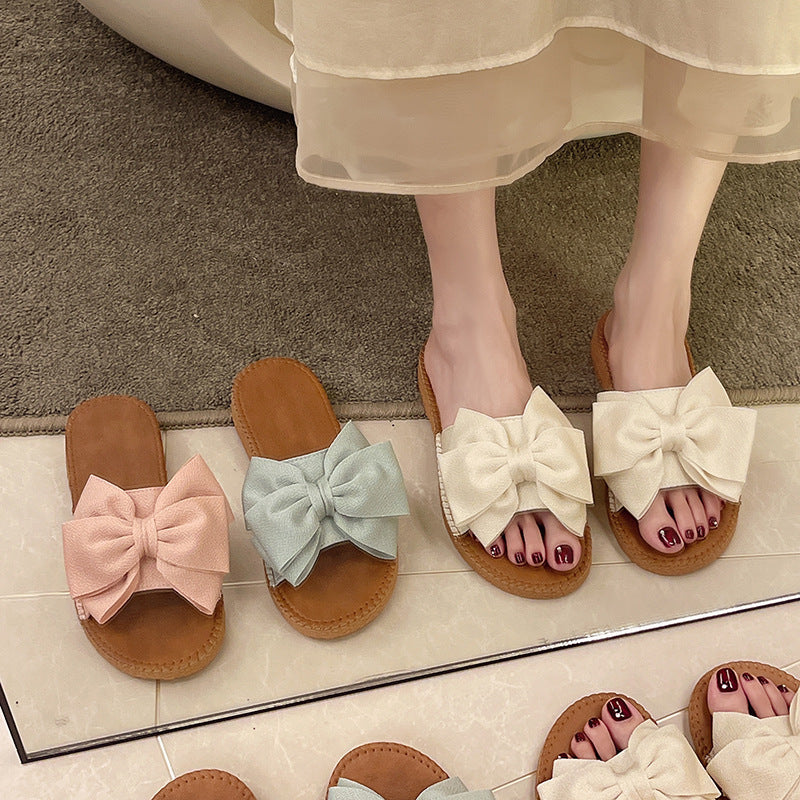 Women's Slip-on Cloth Sandals Summer Soft Bottom Flat Heel Bow