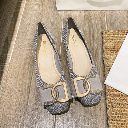 Small Fragrance Wind Single Shoe Women's Spring and Autumn New Outdoor Comfortable Versatile Soft Sole Low-Heel Non-Tiring Four Seasons Square-Toe Mid-Heel Flat Shoes