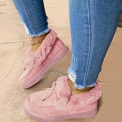 Women' Winter Snow Boots Suitable for Weather - Warm Plush Round-Toe Slip-On Ankle Boots with Soft Fabric Upper & Rubber Sole, Cozy Warmth for Snow/Ice - Plus Size Available