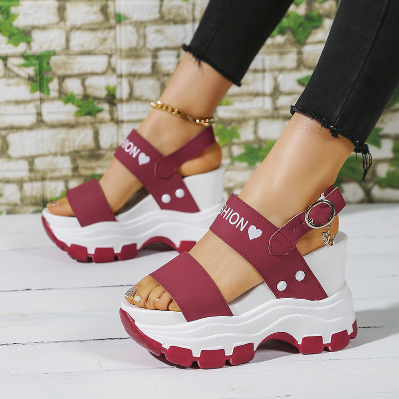 Women's Wedge Heeled Sandals, Platform Open Toe Ankle Strap Metal Buckled Sandals, Women's Fashion Casual Footwear